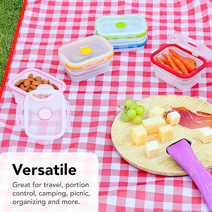 ECOBERI Small Collapsible Silicone Containers, Perfect for Snacks, Travel, Space-Saving Storage, Set of 8