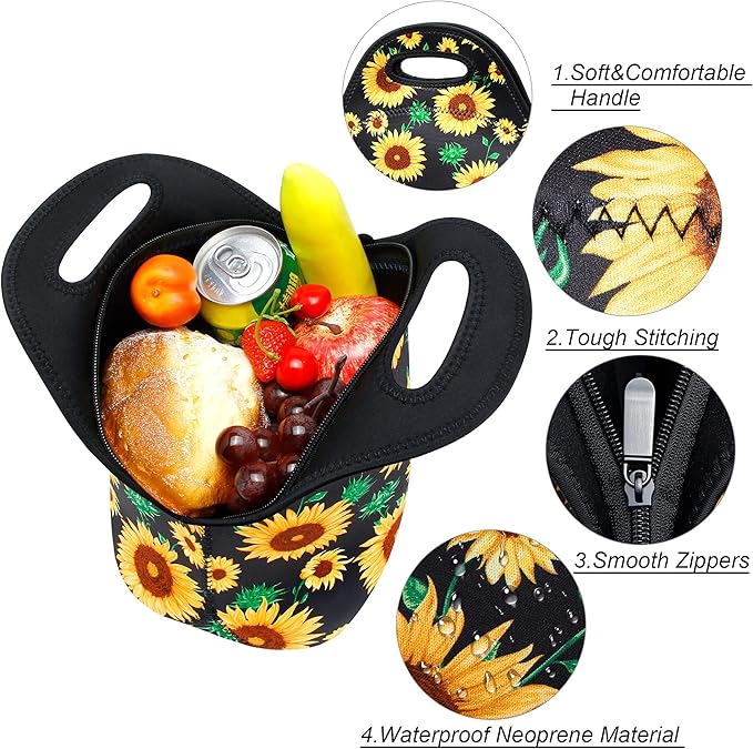 Neoprene Lunch Bag for Women Insulated Lunch Tote Bags Washable Lunch Container Box for Work Picnic Lightweight Meal Prep Bags for Men