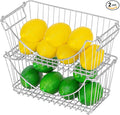 Smart Design Stacking Baskets Organizer w/ Handle - Medium - Steel - for Food, Fruit, & Vegetable Safe - Kitchen (12.63 x 5.5 Inch) [Chrome] (2 Pack)