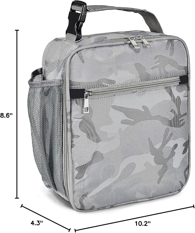 Insulated Lunch Bag, Leakproof Portable Lunch Box for Women Men Boys Girls, Large Capacity Cooler Bag for Office School Camping Hiking Outdoor Beach Picnic (Camo Grey)