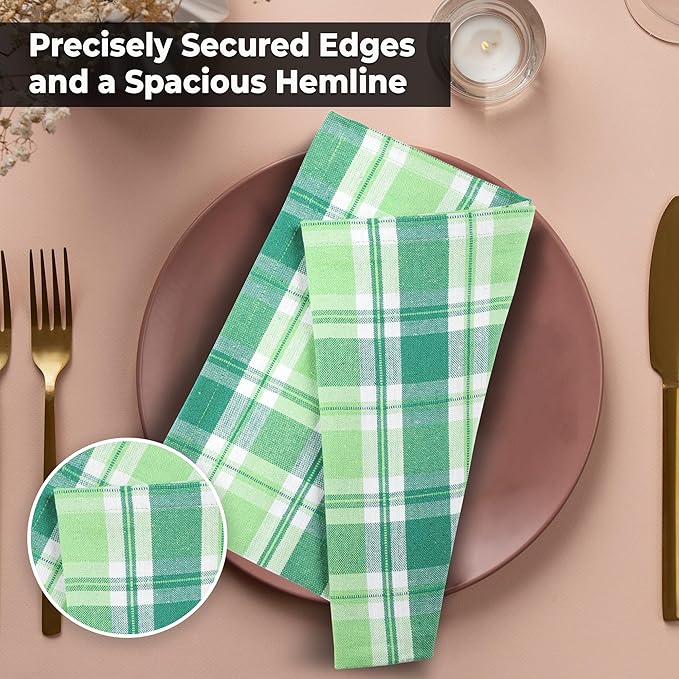 Urban Villa St Patrick Cloth Napkins 100% Cotton Dinner Napkins (Set of 12) 20x20 Inches Soft Reusable Washable Absorbent Table Dinner Napkins St Patricks Plaid Napkins