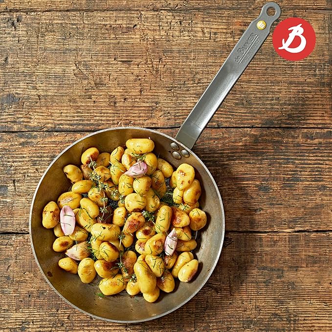 De Buyer MINERAL B Carbon Steel Fry Pan - 8” Diameter, 5.5” Cooking Surface - Ideal for Searing, Sauteing & Reheating - PFAS, PFOA & PFOS Free - Made in France