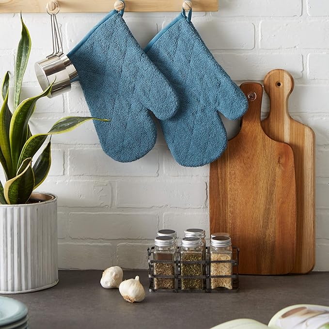 DII Basic Terry Collection 100% Cotton Quilted, Oven Mitt, Storm Blue, 2 Piece