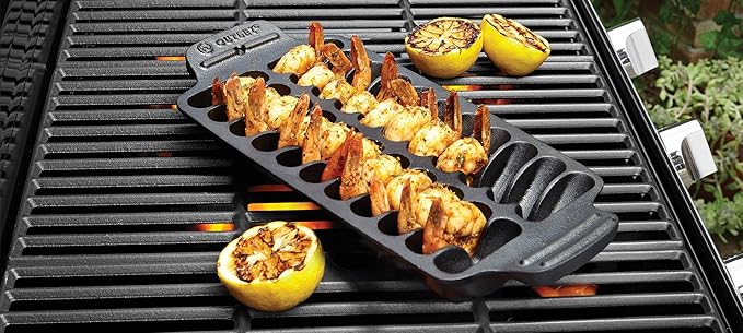 Outset 76375 Shrimp Cast Iron Grill and Serving Pan , Black