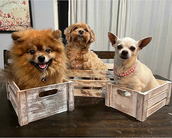 Admired By Nature Wooden Crates Storage Container, Rustic White Set of 3, Farmhouse Style Decorative Baskets for Home Decor, Rustic Decor, Nesting Stackable Organizers, Distressed Wood Crates