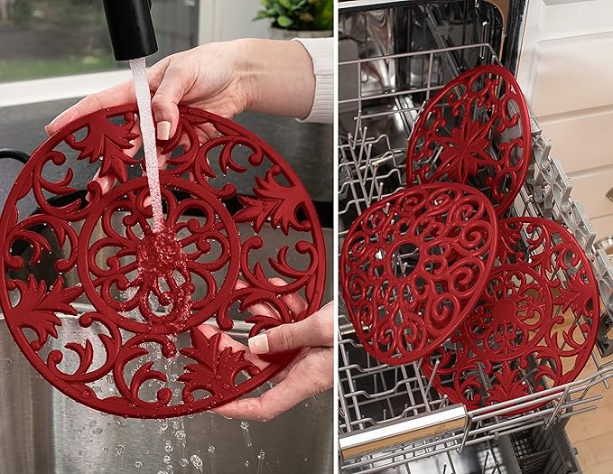 GASARÉ, Extra Large, Thick, 10" Silicone Trivets for Hot Dishes, Pots, and Pans, Hot Pads for Countertops, Flexible, Dishwasher Safe, 10 x ¼ Inches, Set of 3, Red