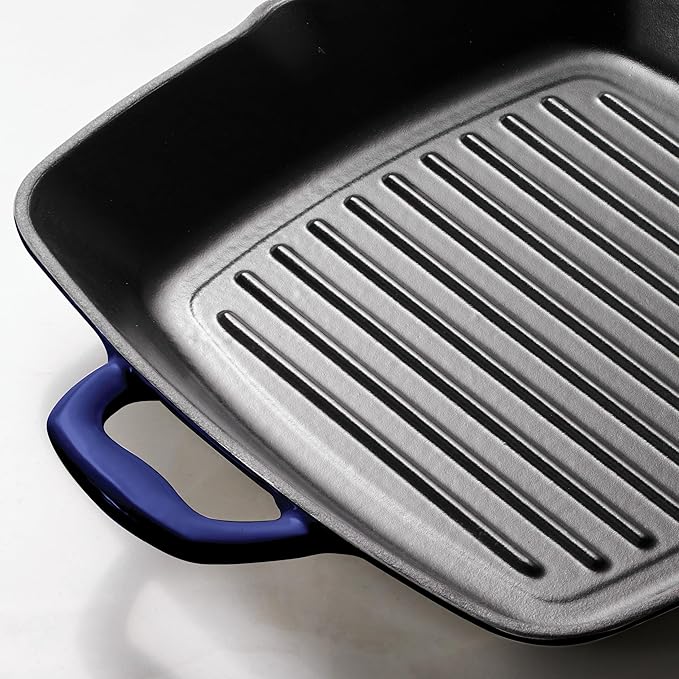 Tramontina Bestow Enameled Cast Iron Grill Pan with Press, 11-inch, Blue