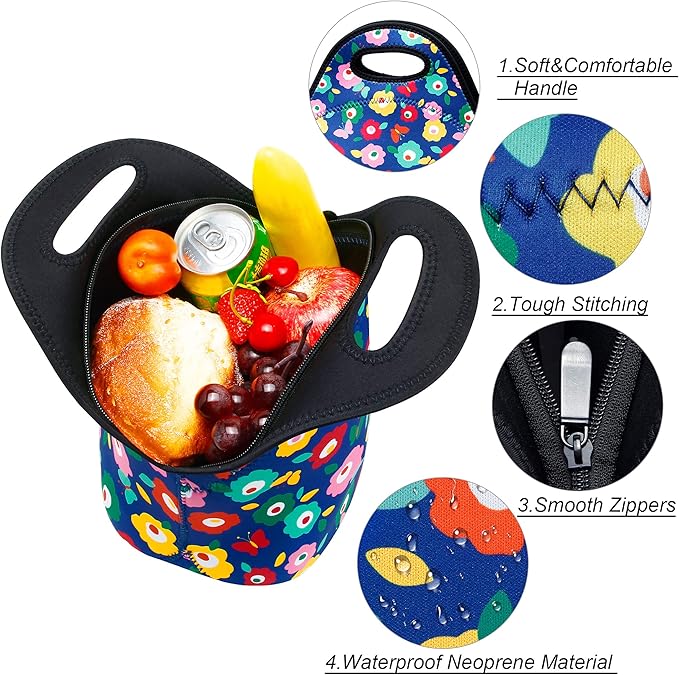 Neoprene Lunch Bag for Women Insulated Lunch Tote Bags Washable Lunch Container Box for Work Picnic Lightweight Meal Prep Bags for Men