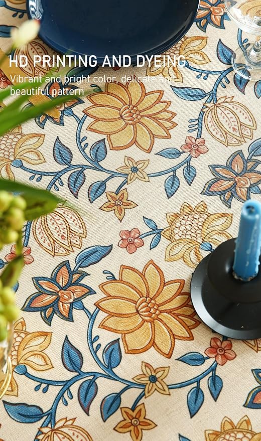 ISAENNE Designer Bohemian Floral Long Rectangle Table Cloth,Linen Colorful Tablecloth,Wrinkle Resistant Decor Tablecloths for Dining Thanksgiving Kitchen Party Christmas,63"*102"-Estevan B