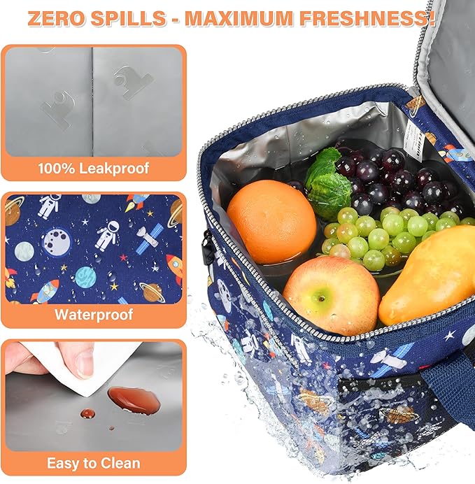 Tirrinia Insulated Lunch Box for Men/Women, Leakproof Lunch Bag for School Work, Large Lunch Tote Kids Boys Girls Student Back to School, Soft Cooler Office Picnic Beach Camping for Adults,Space