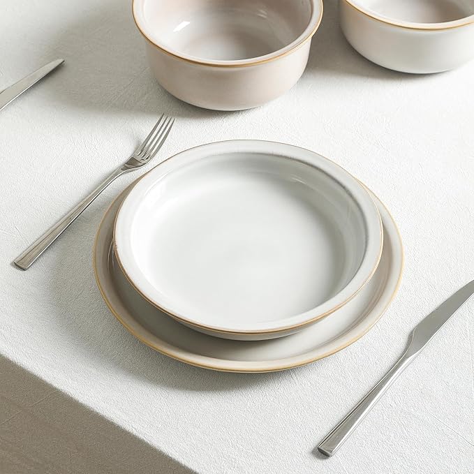 Stone Lain Slate 24-Piece Dinnerware Set Stoneware, Plates and Bowls Set, Dishwasher and Microwave Safe, Dish Set for 8, White