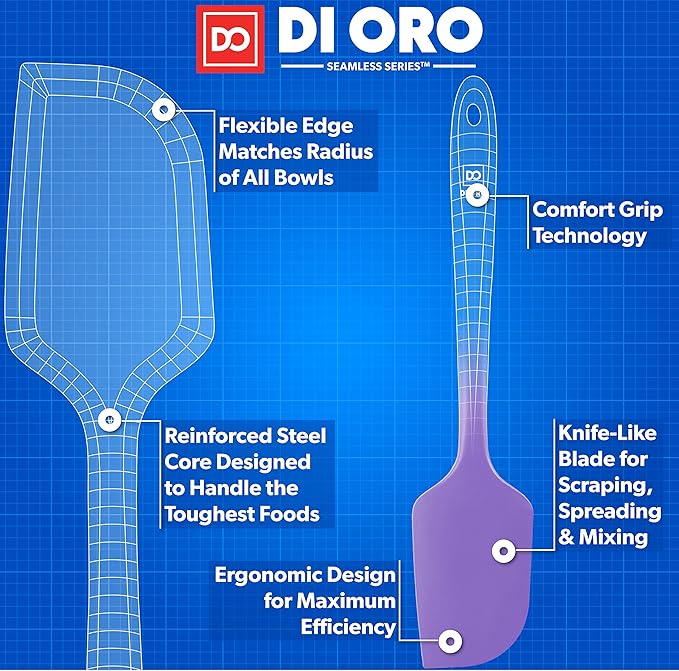 DI ORO Silicone Spatula - 600°F Heat-Resistant Rubber Kitchen Spatula for Baking, Scraping, & Mixing - BPA Free Nonstick Cookware Safe Flexible Utensil for Cooking - Dishwasher Safe (Lavender)
