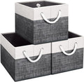 Fab totes Storage Bins [3-Pack], Foldable Storage Baskets for Organizing Toys, Books, Shelves, Closet, Large Storage Box with Rope Handles, Sturdy Organizer Bins, White & Black