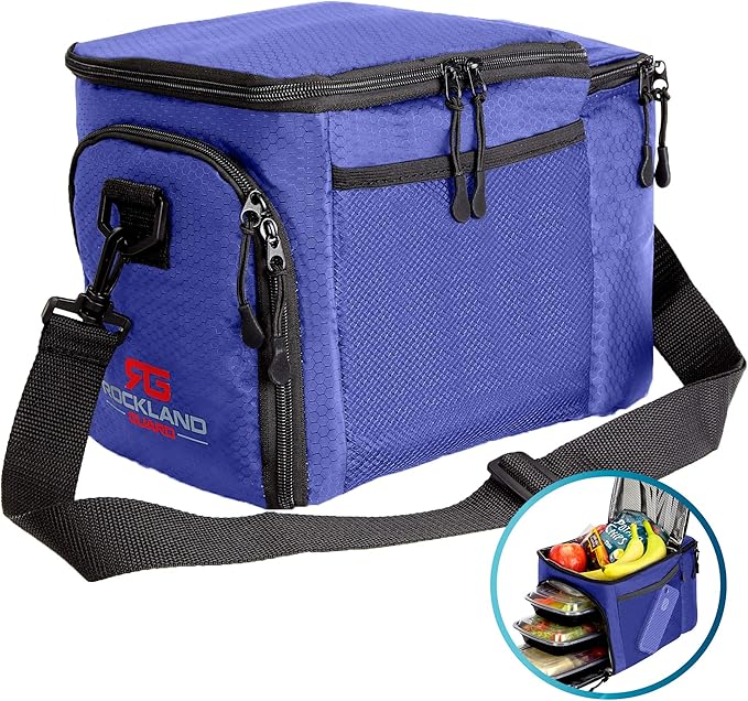Rockland Guard Insulated Lunch Bag for Men - Lunch Box for Women with Compartments for Meal Prep Containers, Bottles, Snacks, Extra Storage Pockets - Lunchbox for Work, Travel, Picnic, Camping - Blue