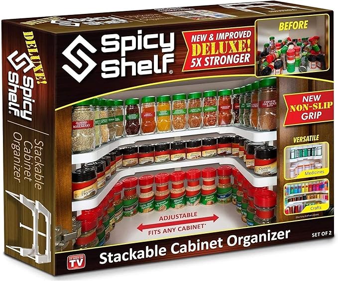 Spicy Shelf Deluxe - Expandable 2 Tiered Spice Rack Organizer for Cabinet & Pantry - Kitchen Seasoning Organizer - Cabinet Spice Racks for Inside Cabinets