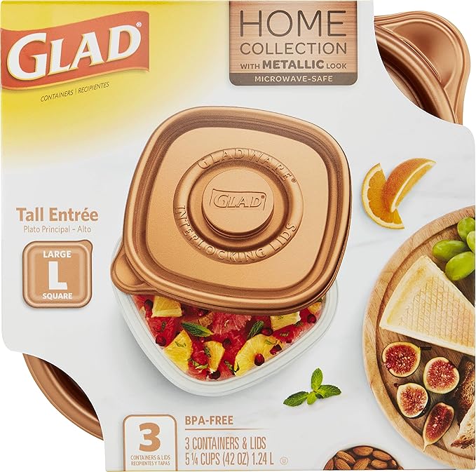 GladWare Home Tall Entree Food Storage Containers, Large Square Holds 42 Ounces of Food, 3 Count Set - 6 Pack | With Glad Lock Tight Seal, BPA Free Containers and Lids (18 Total Containers)