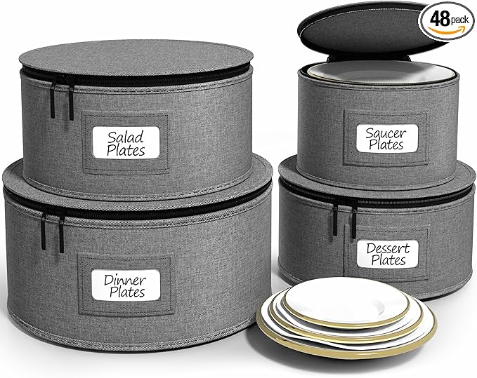 Sorbus China Storage Containers - Hard Shell Dish Storage Containers for Organizing, Moving Supplies, Party - 4 Stackable Plate Carrier Set for Dinnerware, Plate Organizer with Felt Plate Protector