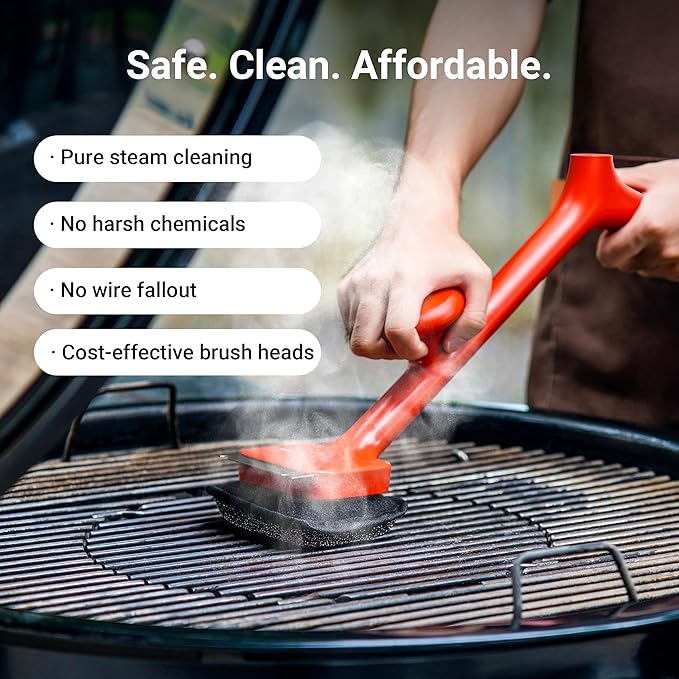 ThermoMaven BBQ Grill Brush Bristle Free - 17" Safe Steam Grill Cleaner Brush with Scraper and 5 Brush Heads for Porcelain/Gas/Charcoal Grill Outdoor Grill Barbecue Cleaner