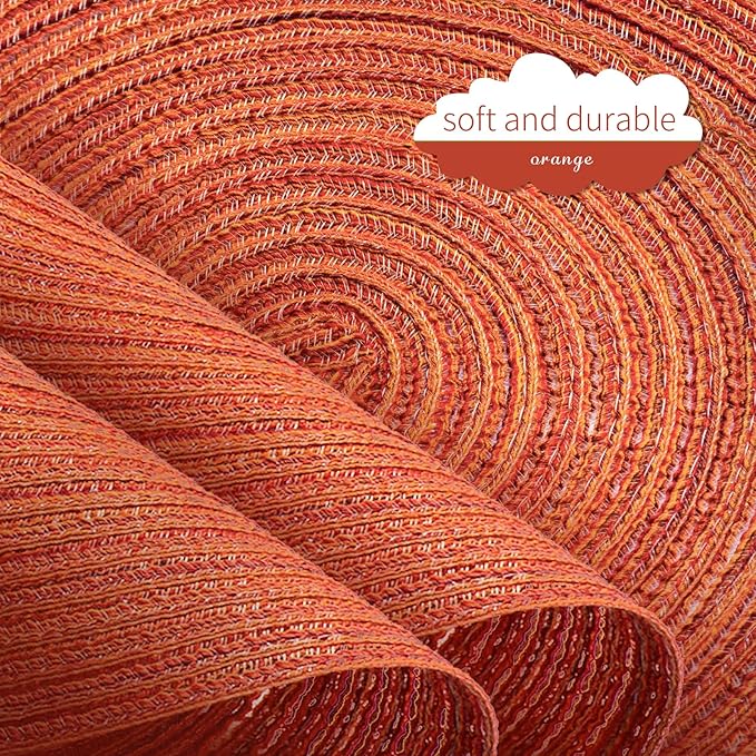 FunWheat Round Braided Placemats Set of 6 Place mats for Dining Tables Woven Heat Resistant Table Mats 15 inch for Fall(Orange)