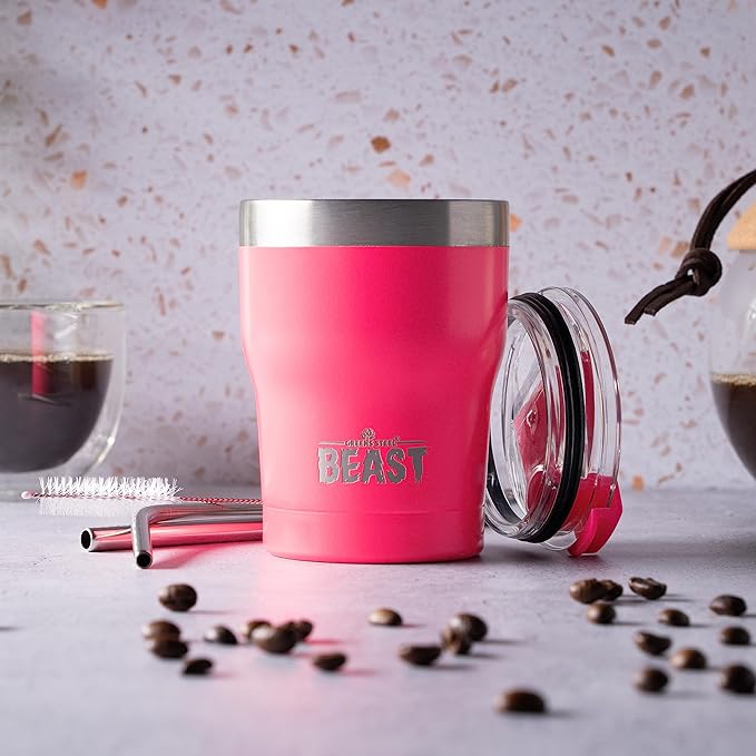 Beast 10 oz Tumbler Stainless Steel Vacuum Insulated Coffee Ice Cup Double Wall Travel Flask (Cupcake Pink)