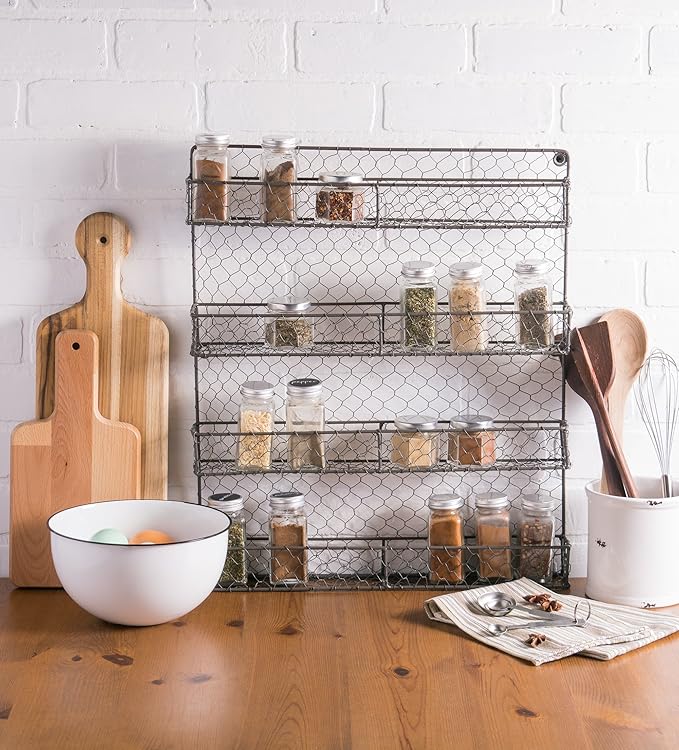 DII Farmhouse Vintage Decorative Metal Pantry Spice Rack Organizer, 4x2 4oz, Spice Jars 12 Piece