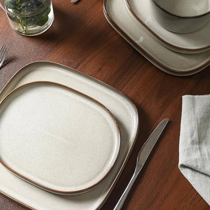 Stone Lain Cairo 24-Piece Dinnerware Set Stoneware, Plates and Bowls Set, Microwave and Dishwasher Safe, Includes Dinner and Salad Plates, Cereal Bowls, Dishes for 8, Grey