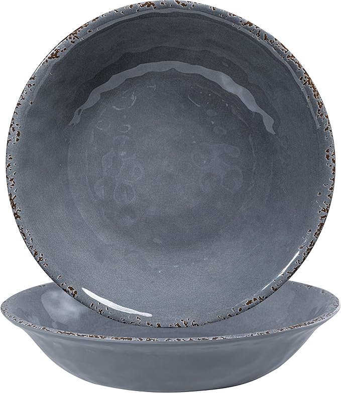 Farmhouse Large Melamine Serving Bowls,Set of 2, 130 OZ BPA Free 100% Melamine 13.75"x2.75" Salad and Pasta Serving Bowls, Bowls for Serving Food, Fruits And Pasta. Lightweight, Grey
