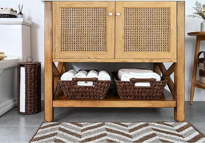 GRANNY SAYS 2-Pack Wicker Storage Baskets, Large Baskets with Handles, Wicker Baskets for Shelves, Waterproof Woven Basket for Organizing, Brown