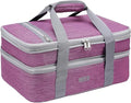 MIER Insulated Double Casserole Carrier Thermal Lunch Tote for Potluck Parties, Picnic, Beach, Fits 9 x 13 Inches Casserole Dish, Expandable by Mid Zipper, Purple
