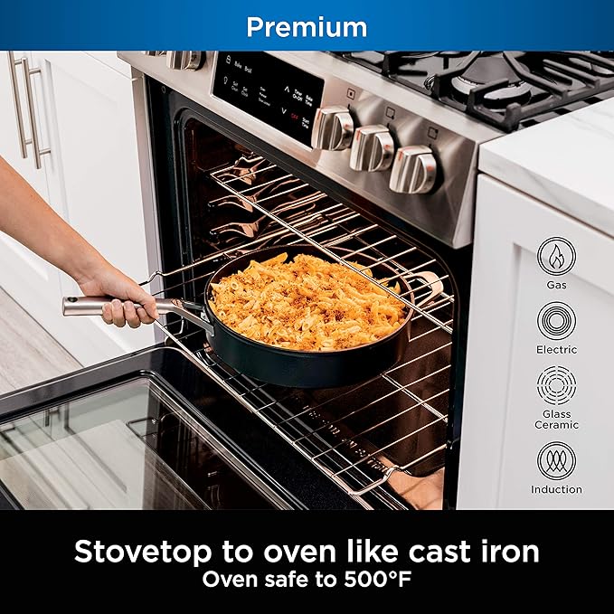 Ninja Foodi NeverStick Professional Hard-Anodized 4-Quart Sauté Pan with Glass Lid, Nonstick, Durable & Oven Safe to 500°F, Salt Grey, C30140