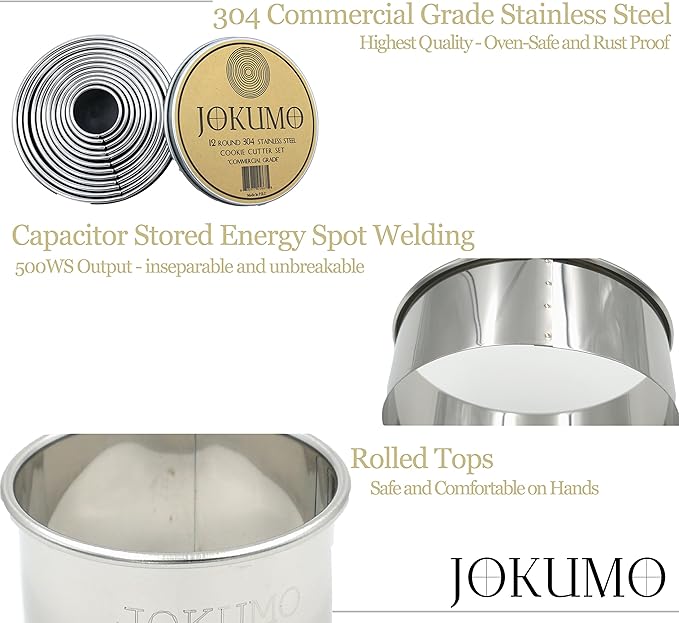 12 Piece Plain Round Pastry/Cookie Cutter Set Heavy Duty Commercial Grade 18/8 304 Stainless Steel - Metal Marked Size – Perfect For Cooking Enthusiast