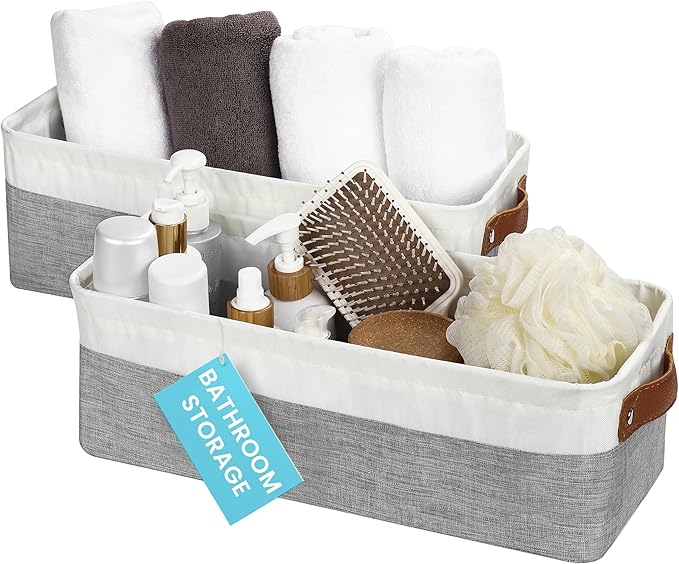 OrganiHaus Narrow Storage Bins 15x06in, Small Closet Bins for Shelves, Bathroom Storage Baskets for Shelves, Narrow Baskets, Fabric Organizer with Handles, Toilet Paper Organizer - 2 Pack, Gray