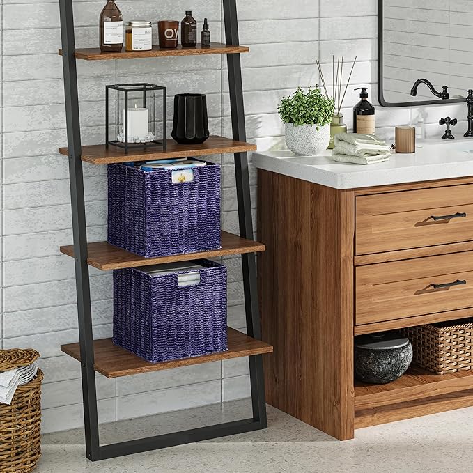 Vagusicc Wicker Storage Basket, Set of 2 Hand-Woven Wicker Basket, 11 inch Storage Basket, Foldable Cube Storage Organizer Bins, Storage Baskets for Organizing Shelves Decor, Purple (11″×11″×11″)