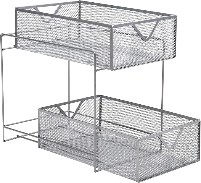 Mind Reader Accessory Organizer, Supply Storage, Makeup, Office, Kitchen, Metal Mesh, 8.25"L x 12.5"W x 12.5"H, Silver