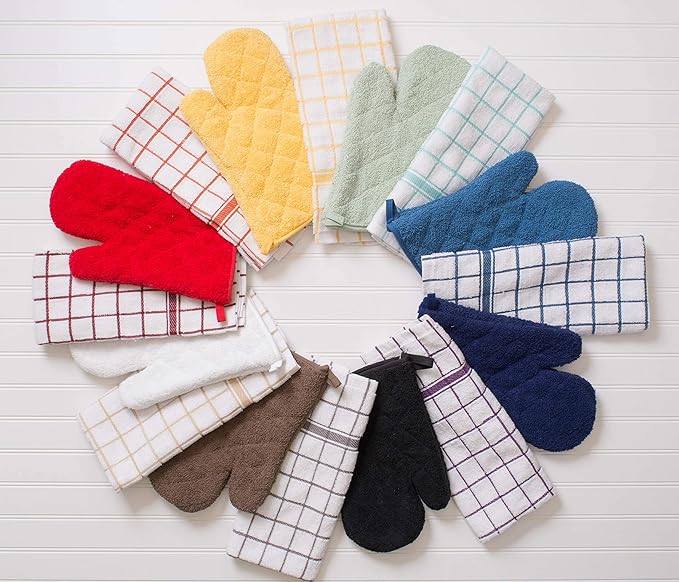 DII Basic Terry Collection 100% Cotton Quilted, Oven Mitt, Blue, 2 Piece