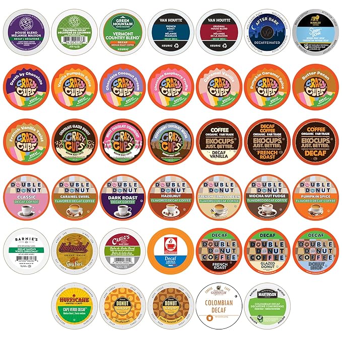 Perfect Samplers Single Serve & Decaf K Cups Variety Pack, Unflavored & Flavored Decaf Coffee Pods, Decaffeinated Coffee for Keurig K Cups Machines, Hot or Iced Coffee, 40 Count