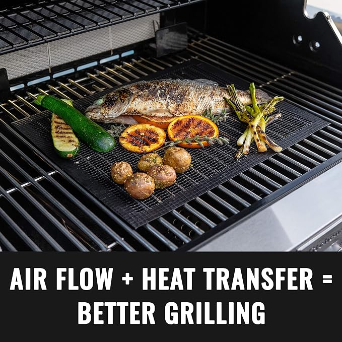 Grillaholics BBQ Mesh Grill Mat - Set of 2 Grill Mats Non Stick - Nonstick Grilling with More Delicious Smoky Flavor - Lifetime Manufacturer Warranty