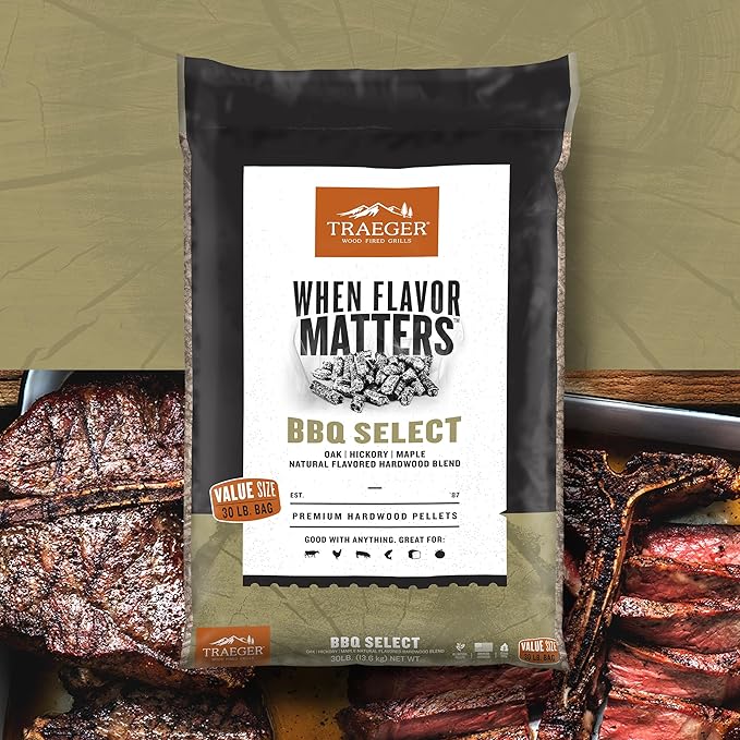 Traeger Grills BBQ Select 100% All-Natural Wood Pellets for Smokers and Pellet Grills, BBQ, Bake, Roast, and Grill, 30 lb. Bag