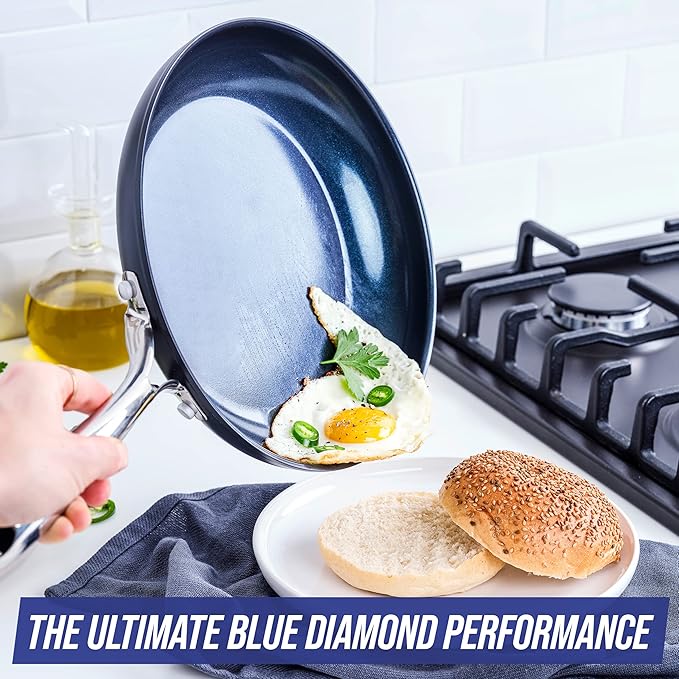 Blue Diamond Cookware Hard Anodized Ceramic Nonstick, 10" and 12" Frying Pan Skillet Set, PFAS-Free, Dishwasher Safe, Oven Safe, Grey