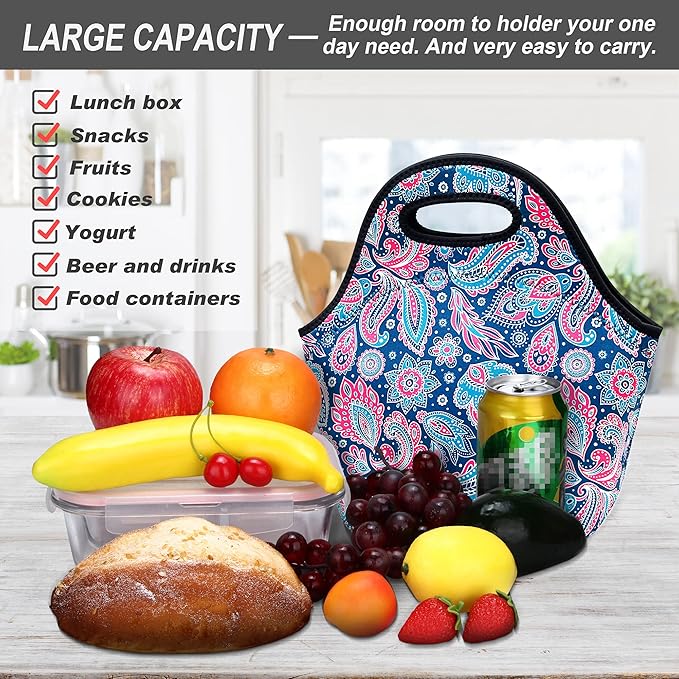 Neoprene Lunch Bag for Women Insulated Lunch Tote Bags Washable Lunch Container Box for Work Picnic Lightweight Meal Prep Bags for Men