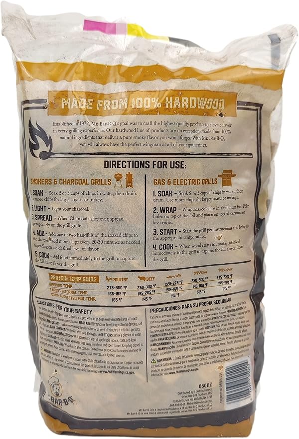 Mr. Bar-B-Q Hickory Wood Smoking Chips, 100% All Natural Wood Chips for Smokers, Works with Smoker, Gas, Electric Grill, Smoky & Fruity Flavor for Picnics, Grilling, Smoker, BBQ & Camping (1.8 Lb Bag)