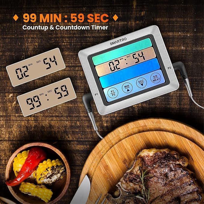 SMARTRO ST54 Dual Probe Digital Meat Thermometer for Cooking Food Kitchen Oven BBQ Grill with Timer Mode and Commercial-Grade Probes