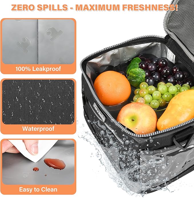 Tirrinia Insulated Lunch Box for Men/Women, Leakproof Lunch Bag for School Work, Large Lunch Tote Kids Boys Girls Back to School, Soft Reusable Cooler Office Picnic Beach Camping with Shoulder Strap