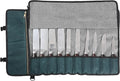 Denifiter Professional Chef's Knife Bag with Anti Cutting Fabric Inside, Heavy Duty 16oz Waxed Canvas Knife Roll, 11 Slots & Durable Handle Adjustable Shoulder Strap (Dark Green)