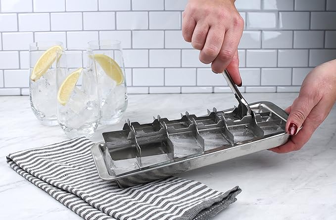 RSVP International Endurance® Vintage Inspired Ice Cube Tray, 11" | Retro Design for Bars & Kitchens | Levers Remove Cubes | Heavy Duty Stainless Steel | Dishwasher Safe