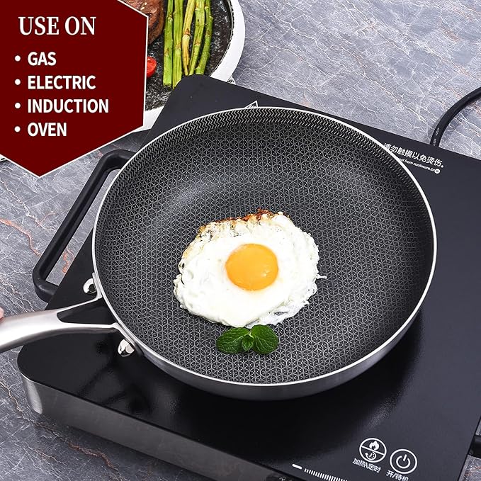 LOLYKITCH Frying Pan Set Nonstick, 8/10/12 Inch Stainless Steel Cookware Set Skillet with Detachable Handle, Induction & Oven Safe, Professional Non-Toxic PFOA Free Pans for Everyday Cooking
