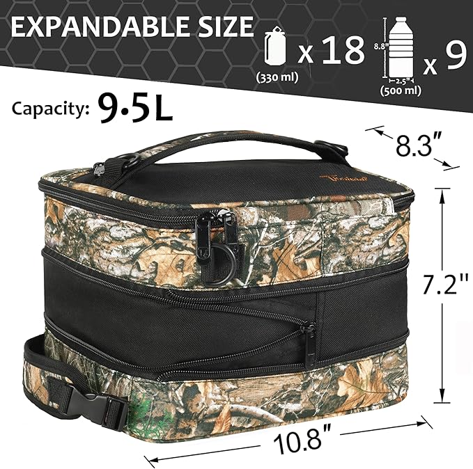 Tirrinia Expandable Insulated Lunch Bag for Men Women – Leakproof Reusable Cooler LunchBox for Kids & Adults, with Shoulder Strap, Perfect for Work, School, Office, Travel,Maple Leaf