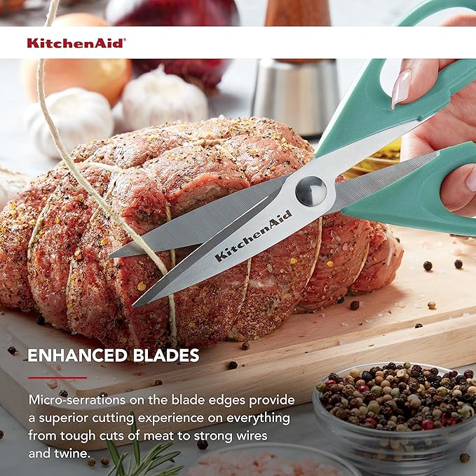 KitchenAid All Purpose Kitchen Shears with Protective Sheath Durable Stainless Steel Scissors, Dishwasher Safe, Soft Grip Comfort Handle, 8.72 Inch, Aqua Sky