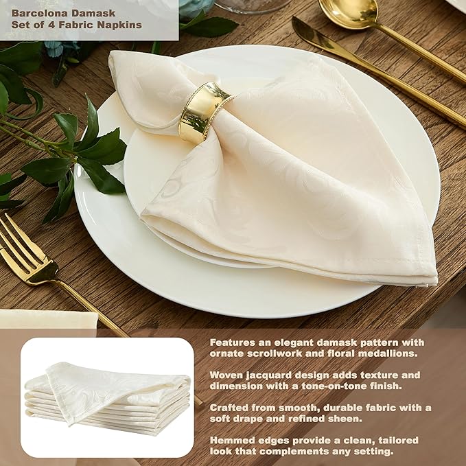 Newbridge Barcelona Luxury Damask Fabric Tablecloth, 60” Wide x 120” Oval, Antique White, 100% Polyester, No Iron, Soil Resistant Dining Room, Party and Banquet Table Cover