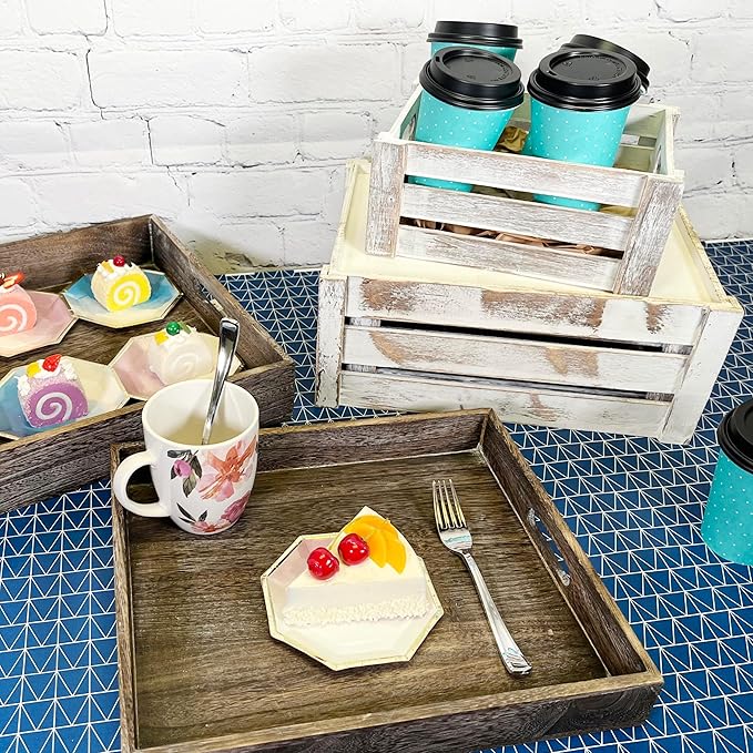 Admired By Nature Wooden Crates Storage Container, Rustic White Set of 3, Farmhouse Style Decorative Baskets for Home Decor, Rustic Decor, Nesting Stackable Organizers, Distressed Wood Crates